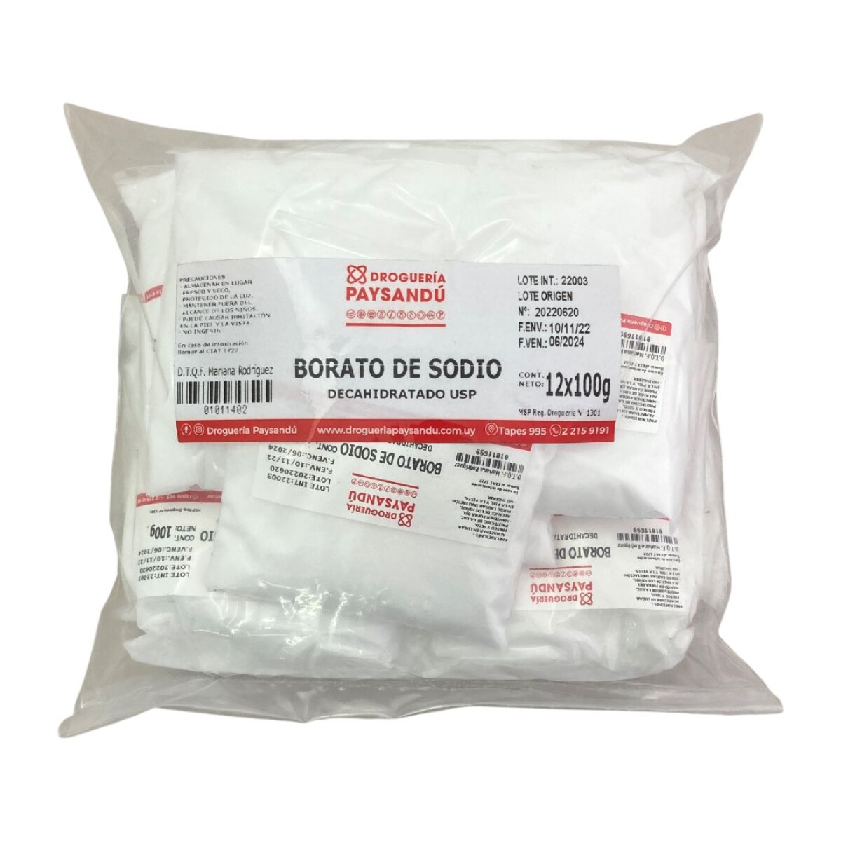 Borato de sodio decahidratado con USP - Pack 12 unidades x 100 g 
