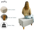 Puff tela y patas de madera Beige