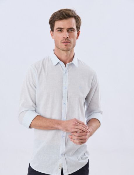 CAMISA RAYADA DE LINO Celeste