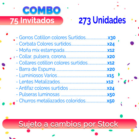 Combo Cotillon Fluo Luminoso 75 Invitados - 255 Articulos Combo Cotillon Fluo Luminoso 75 Invitados - 255 Articulos