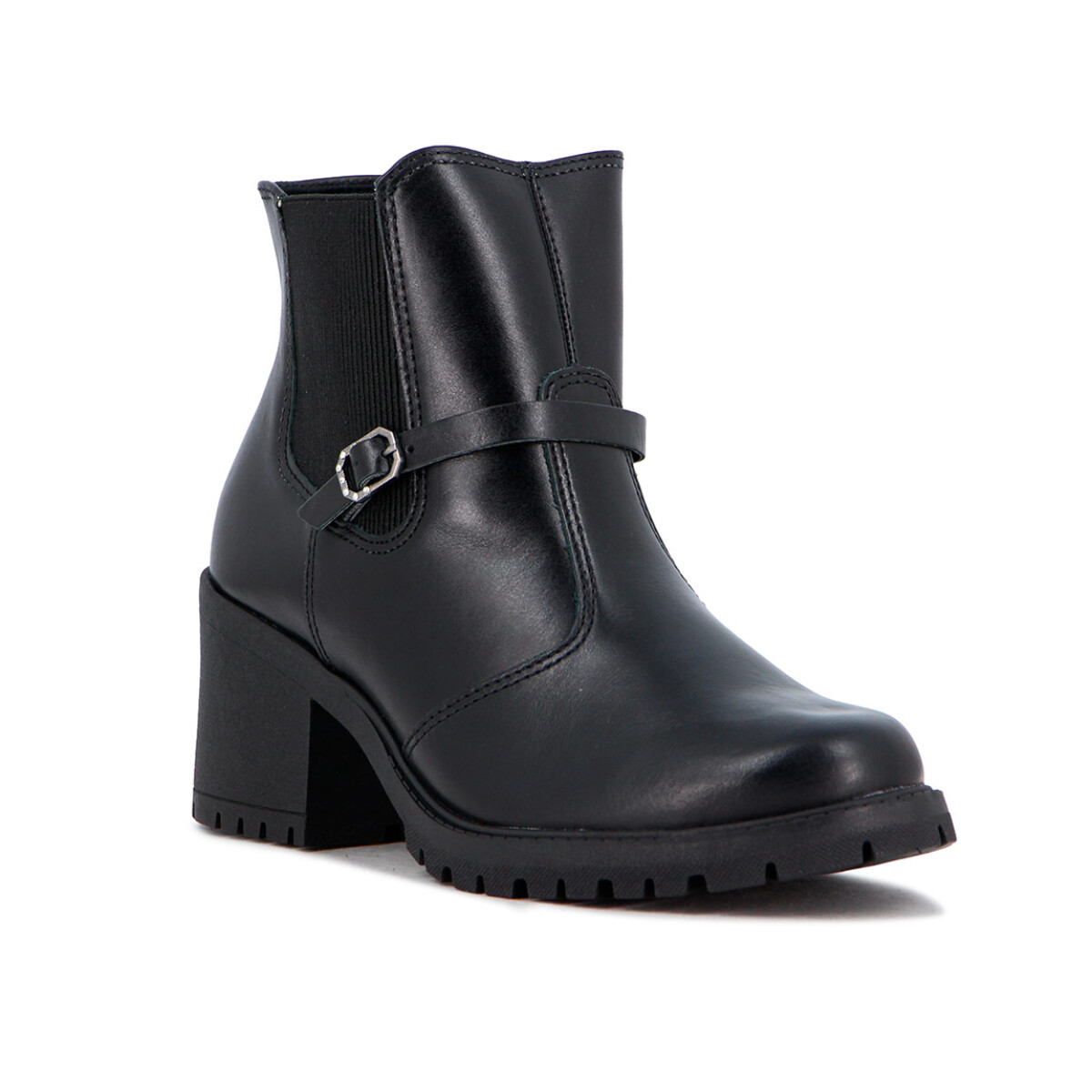 Comfortflex Bota Cuero Caña Media C/elastico Tira C/ Hebilla Y Taco Cuadrado Bajo - Negro 