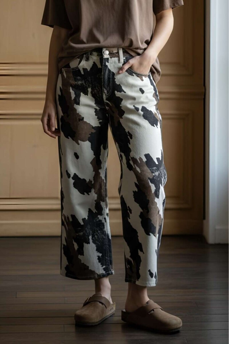 Jean Wide Leg Print Vaca - Print 