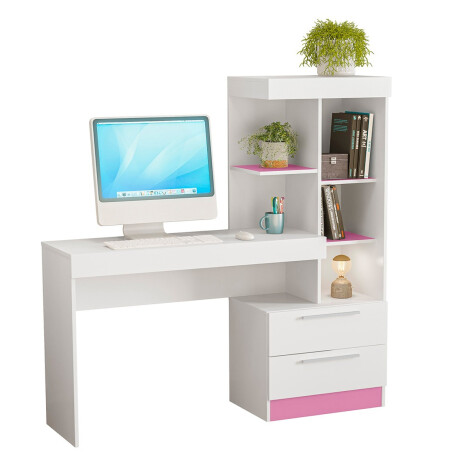 ESCRITORIO MESA PARA PC LAPTOP COMPUTADORA 2 CAJONES CON ESTANTERÍA BLANCO - FLEX