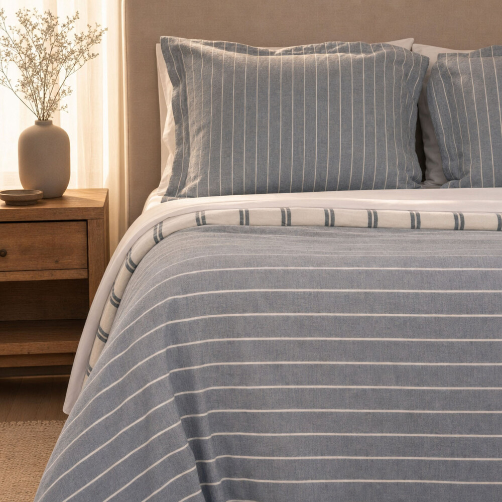 SET FUNDA NÓRDICA QUEEN LINO-Y-ALGODON AZUL REVERSIBLE COTTONLINEN