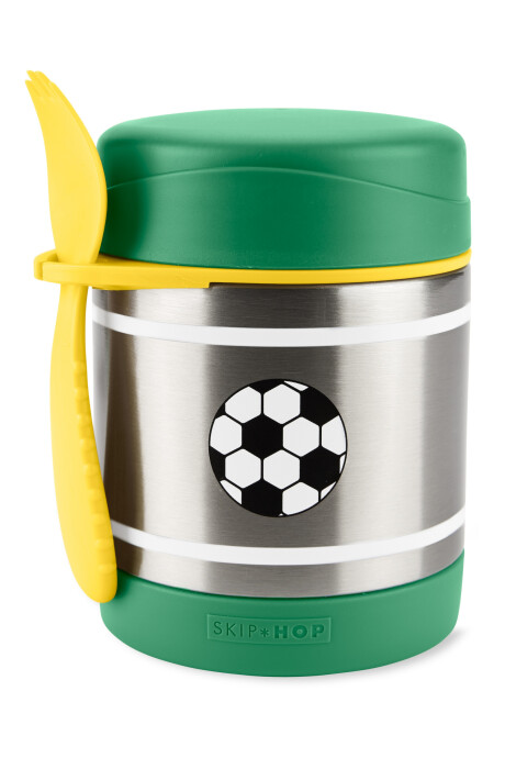 Tupper de acero inoxidable con cubierto diseño fútbol Tupper de acero inoxidable con cubierto diseño fútbol