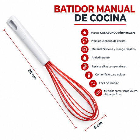 Batidor Mezclador Manual de Cocina Antiadherente en Silicona Rojo