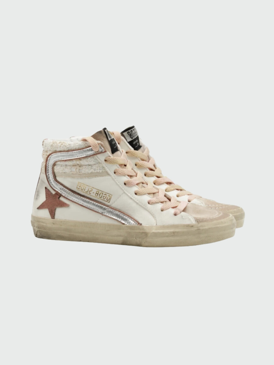 Golden Goose-Botines de cuero acordonados, Slide Classic - Blanco 