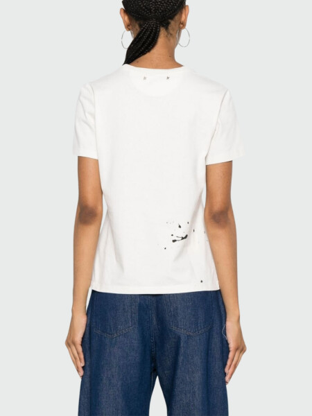 Golden Goose - Camiseta de algodón con cuello a la base Blanco
