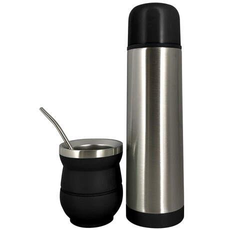 Set Termo Selecta 500ml + Mate + Bombilla Para Mate Y Bebidas Calientes Negro