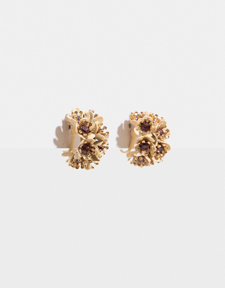 Aros Clips Strass Aros De Flores - Dorado