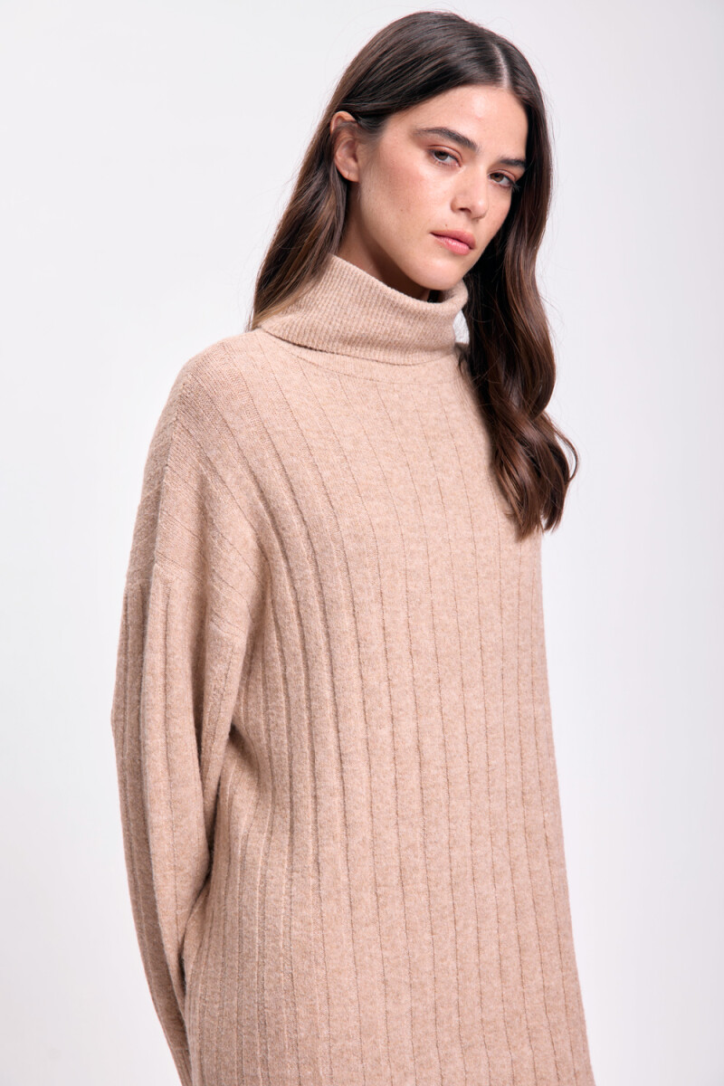 Vestido punto canalé Beige