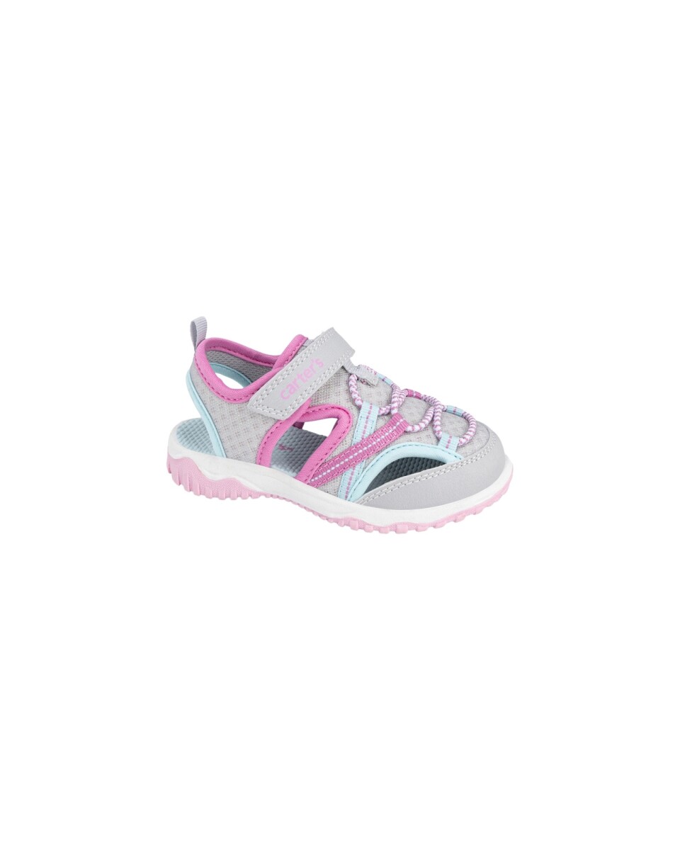 Sandalias deportivas con velcro, tonos gris y rosado 