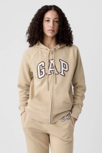 Buzo Canguro Con Cierre Logo Gap Mujer Travertine Brn 15-1114