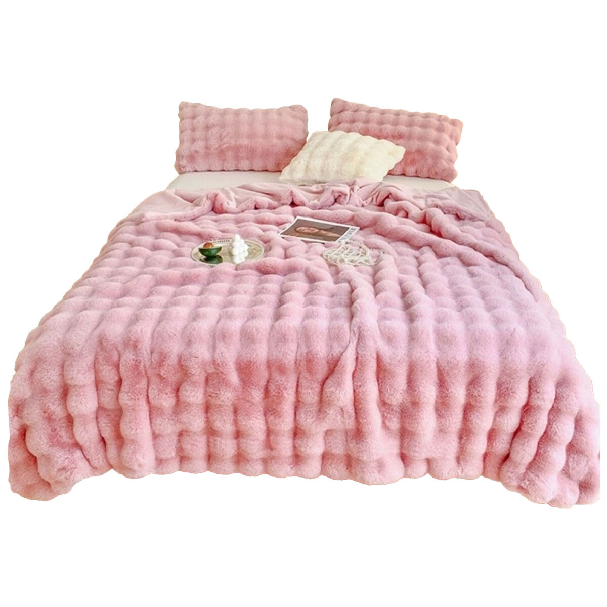 Frazada Manta 2 Plazas Afelpada Pelos Forro Polar Cama Sofá - Rosa 