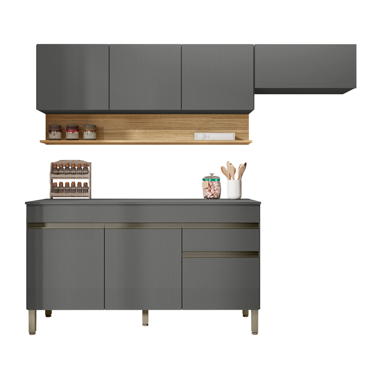 Modulos De Cocina En Color Gris Incluye 3 Modulos Y Mesada 