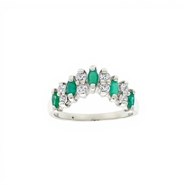 Anillo Escalón-Plata 925-Con Esmeralda y Zirconia-AN4607 conpiedra