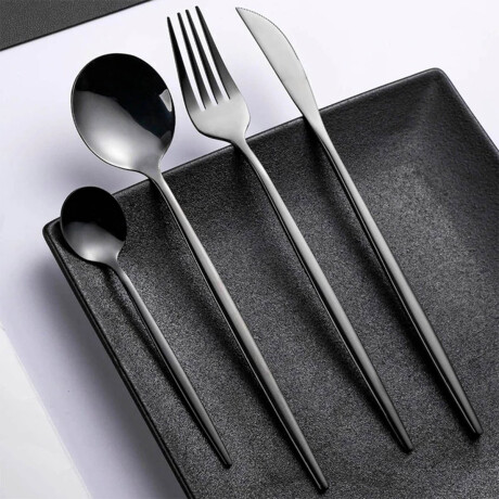 Juego Set De Cubiertos 24p Acero Inoxidable Cocina Negro