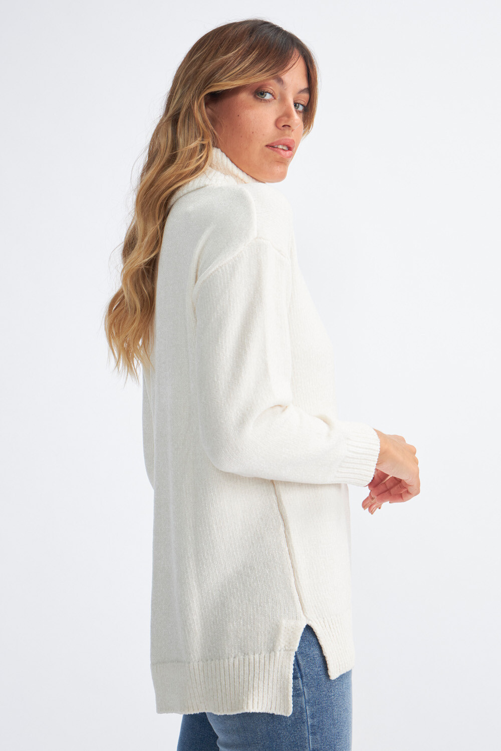 Sweater cuello alto de punto chenille Blanco BAS Basic Simple