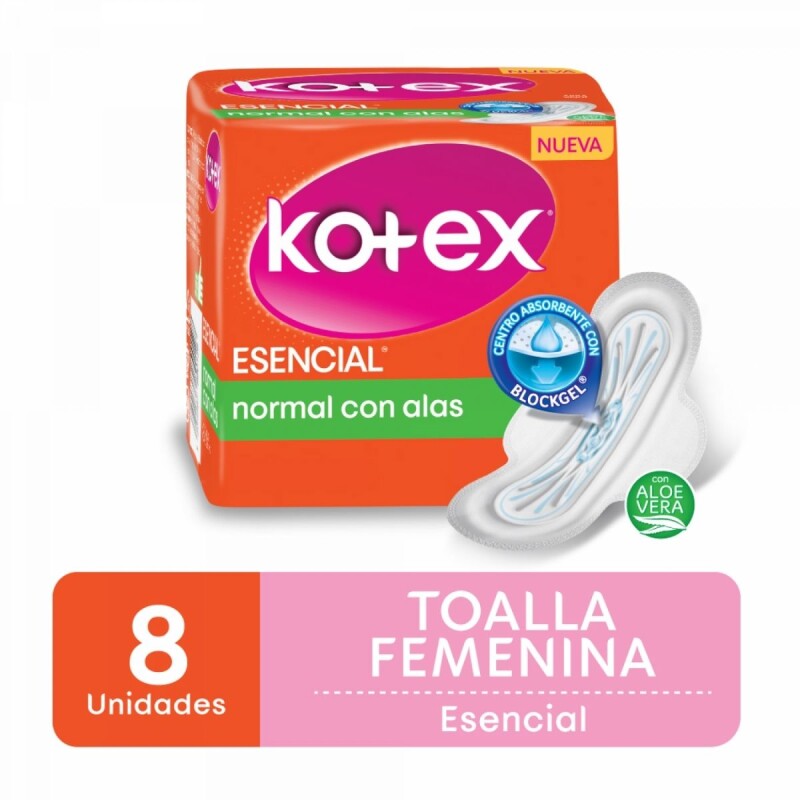 Toalla Femenina Kotex Esencial C/ Alas X8