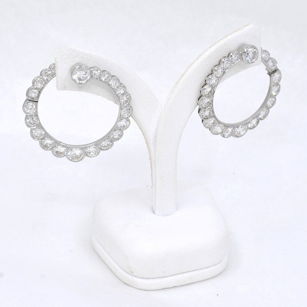Antiguo Par De Caravanas En Platino Y Diamantes 6 Ct 1930-1950'S Antiguo Par De Caravanas En Platino Y Diamantes 6 Ct 1930-1950'S