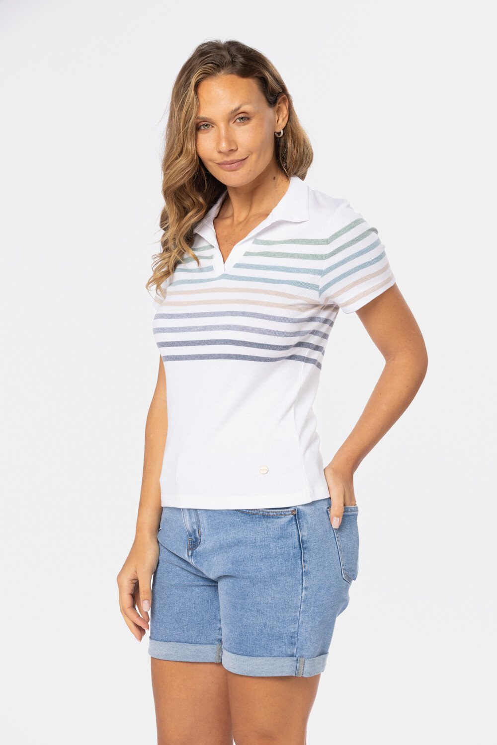 REMERA POLO RAYADA Blanco