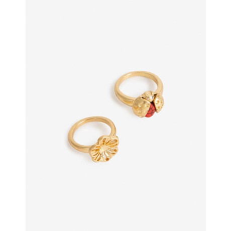 Set De Anillos Flores Y Vaquita Dorado Oro Amarillo
