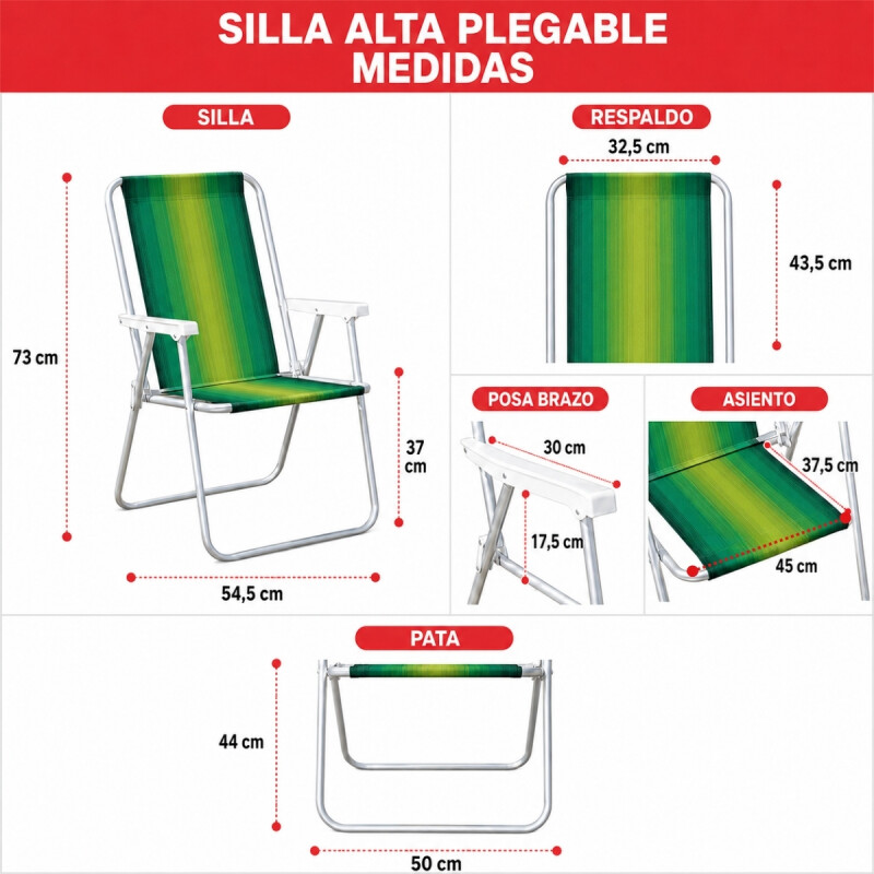 Set X 2 Sillas Altas Aluminio Clásica A Rayas VERDE