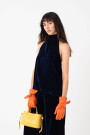 TOP HALTER, EN VELVET Azul