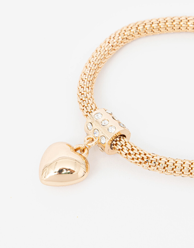 Pulseras Elásticas Strass Pulsera De Metal Con Dije De Corazón - Dorado