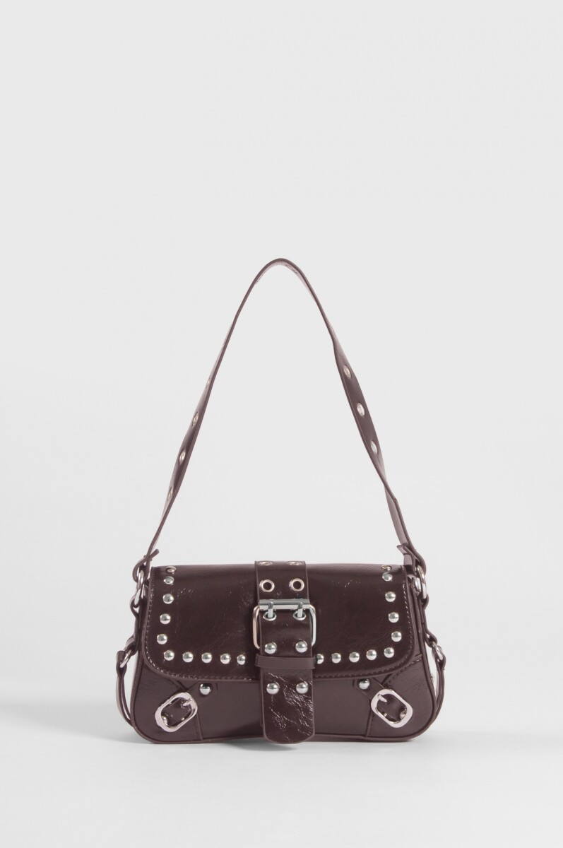 Cartera de hombro con hebilla y tachas - marrón 