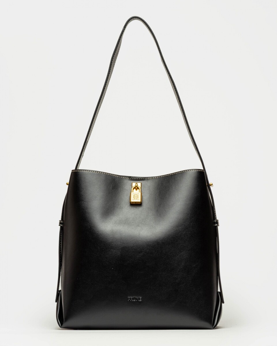 Bolso The Lock en efecto cuero liso - Negro 
