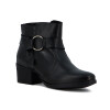 Country Bota Mujer De Cuero Tira C/ Aplique Caña Baja Taco Cuadrado Negro