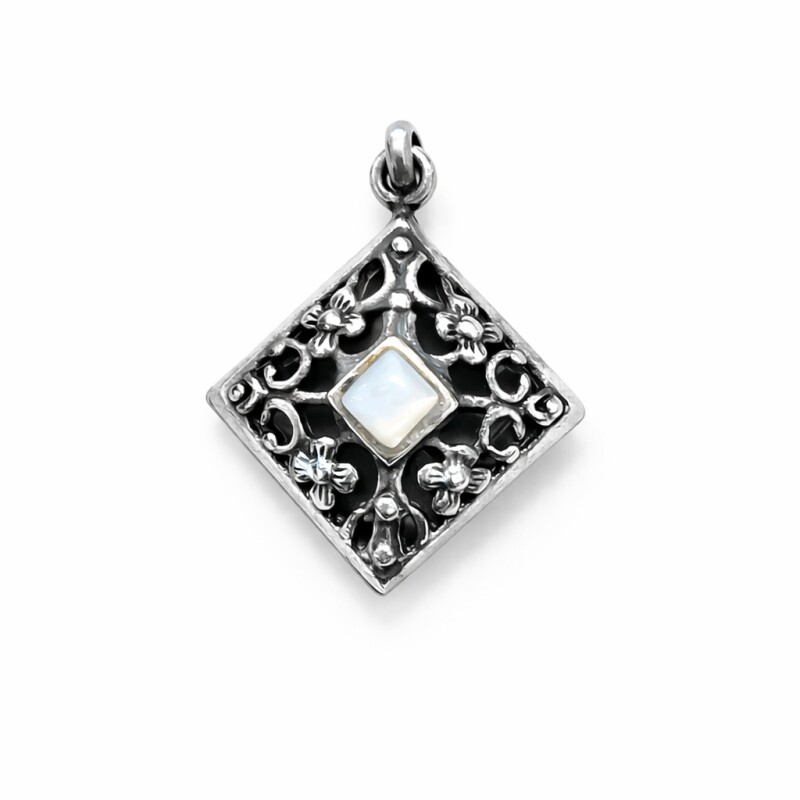 Dije Relicario Rombo- Plata 925 - Piedra Luna- CP6581 conpiedra