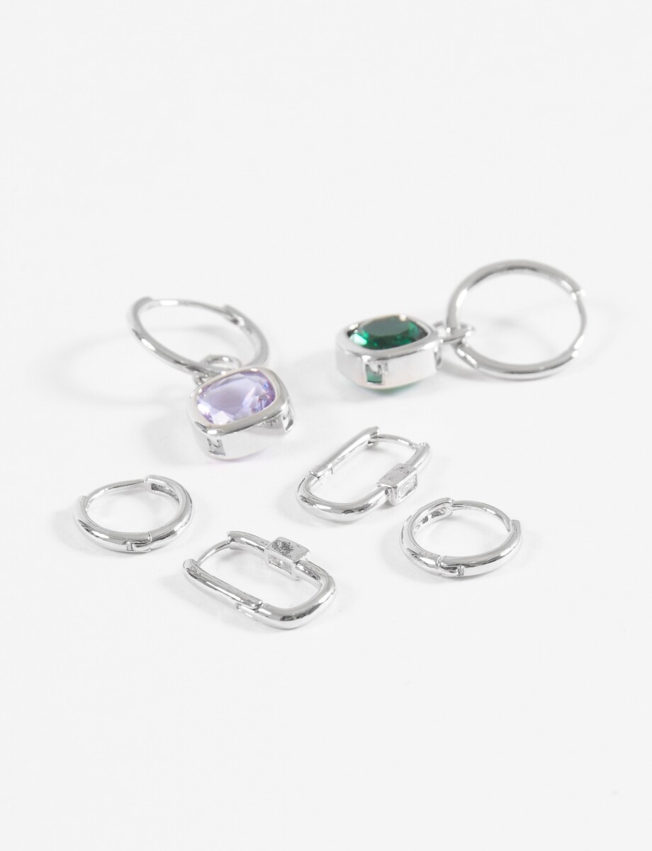 Set aros dije piedra - plateado 