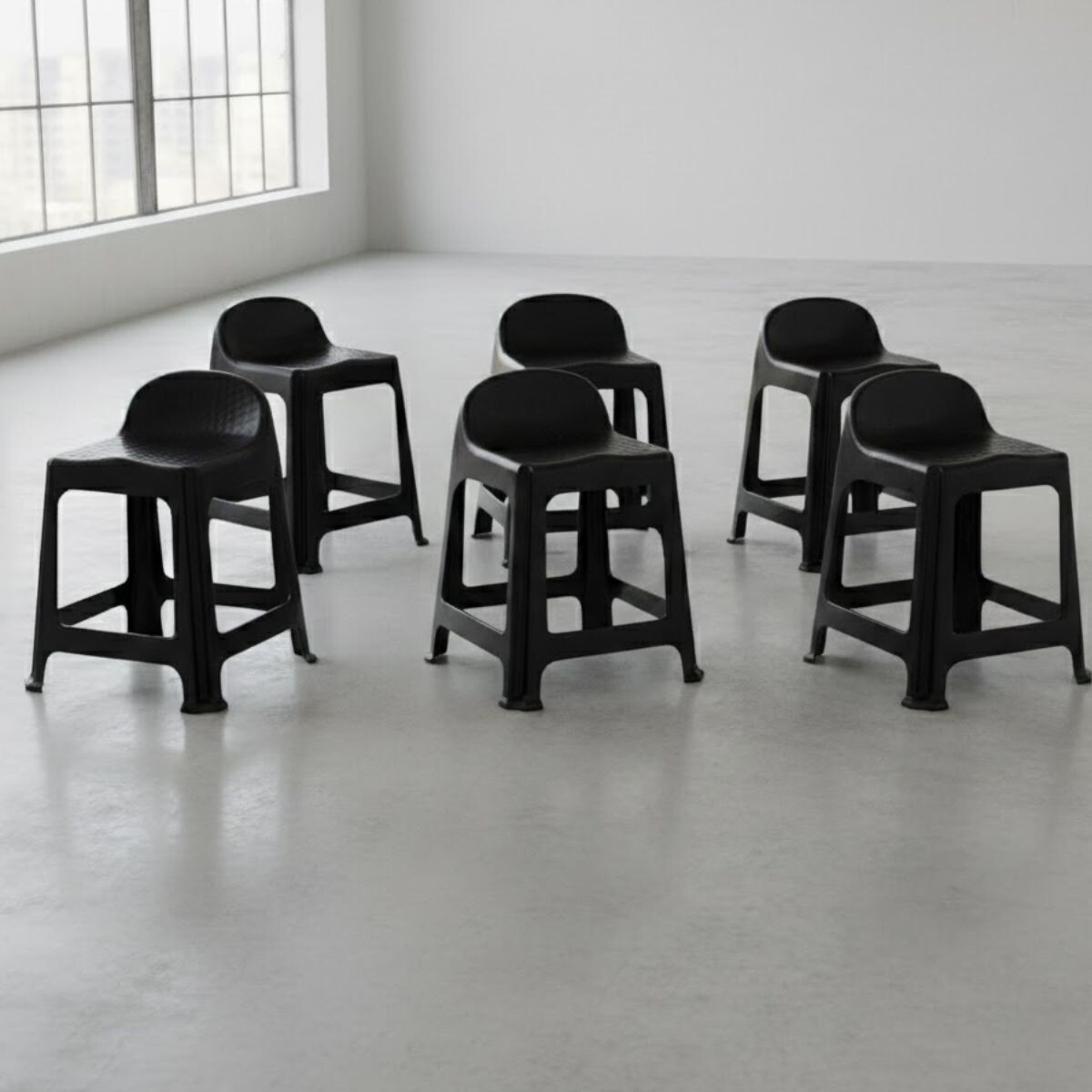 Banquetas x6 con respaldo apilable resistente - NEGRO 