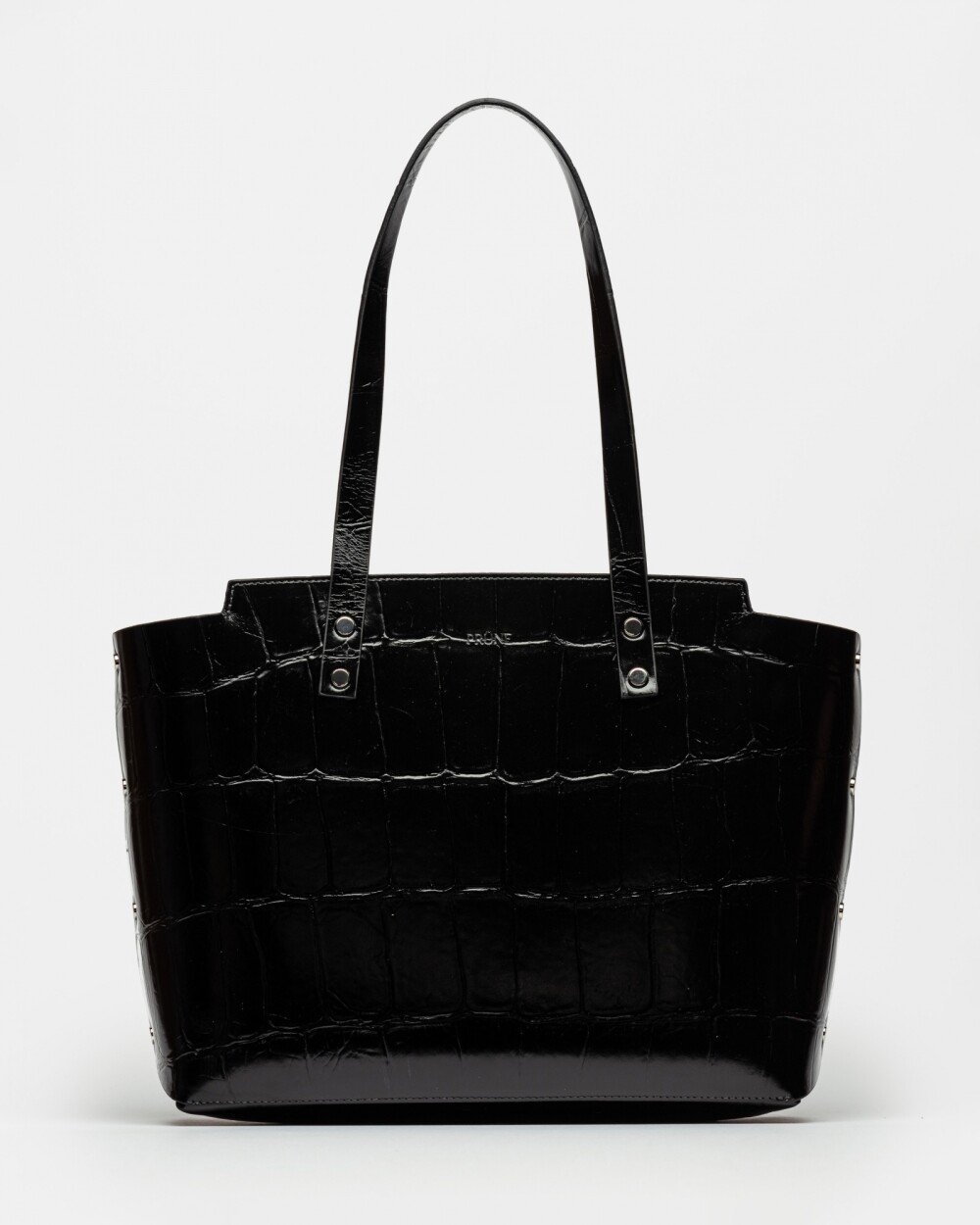Shopper Menorca En Cuero Grabado Big Croco Negro