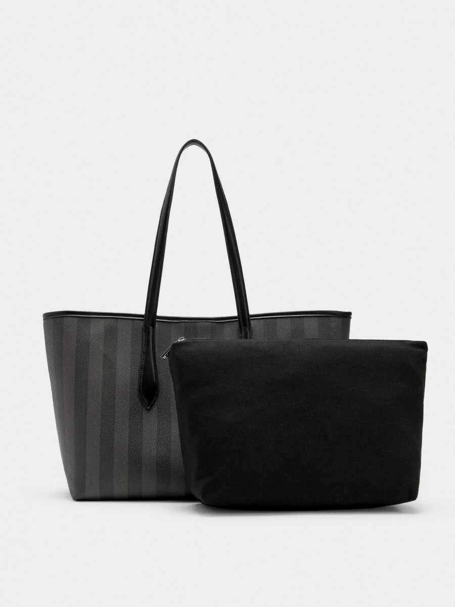 Bolso Shopper A Rayas Con Bolsa Extraíble negro