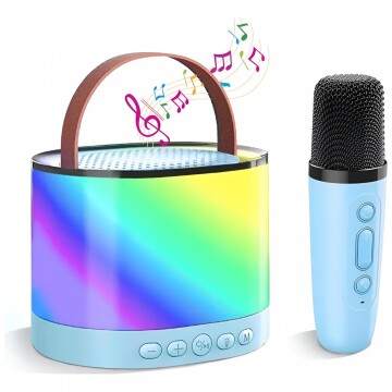 Parlante Bluetooth Karaoke Con Micrófono Portatil Luces Rgb Variante Color Azul