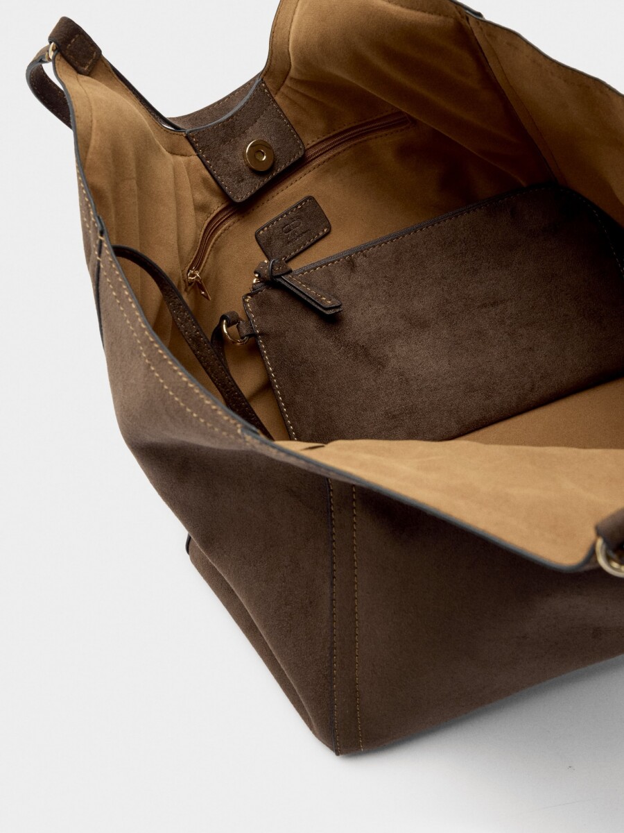 Bolso Shopper Efecto Piel Con Bolsa marron