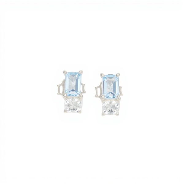 Caravanas Lea-Plata rodinada 925. Piedra Topacio azul y piedra luna-CA2029 conpiedra