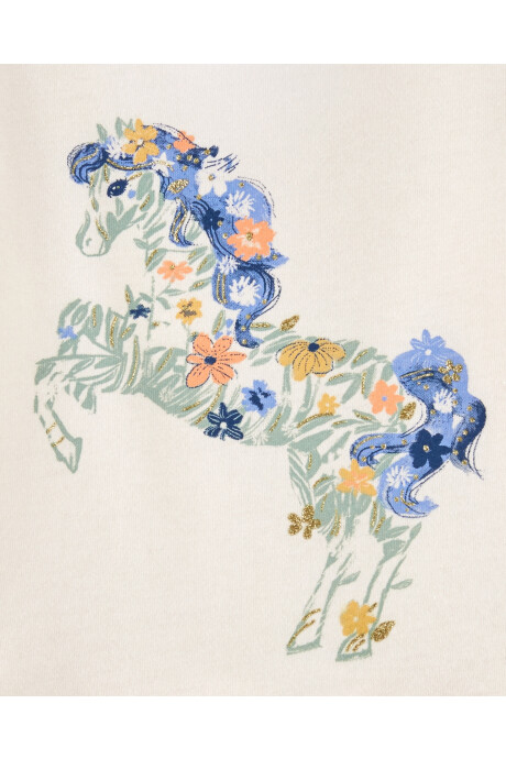 Remera de algodón manga larga dobladillo con volados diseño unicornio Sin color