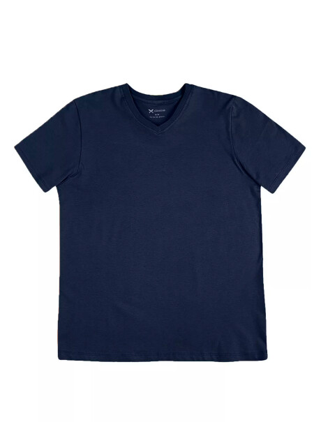 CAMISETA BÁSICA MANGA CORTA CUELLO EN V AZUL OSCURO
