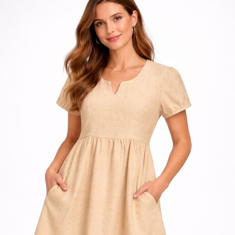 Vestidos broderie Beige