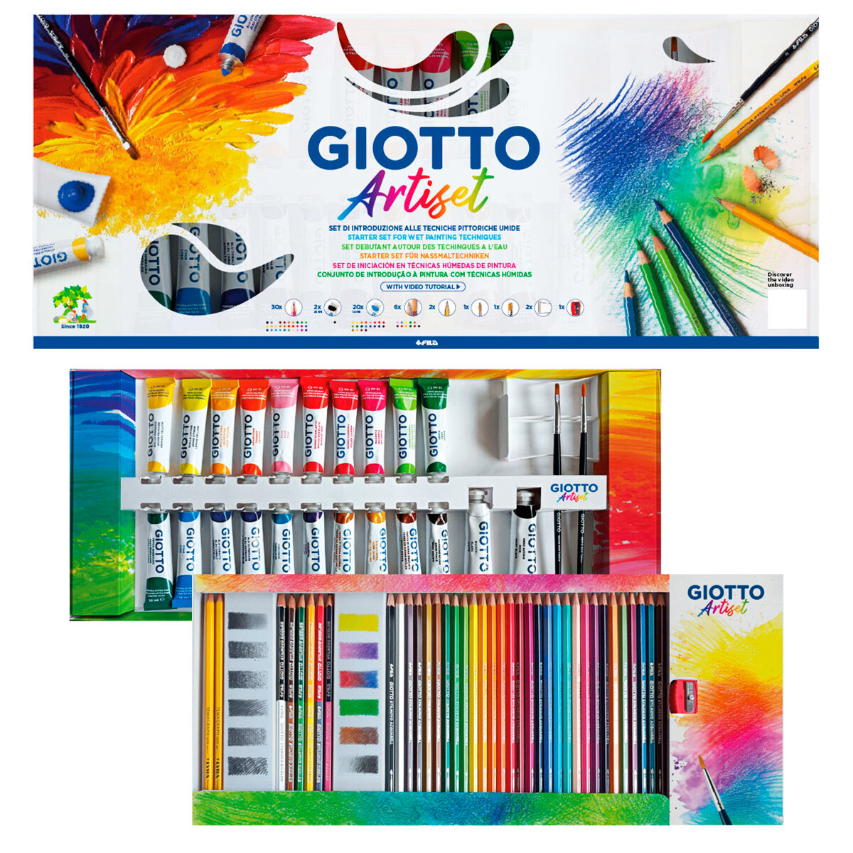 Set Arte Giotto Colores + Témperas + Pinceles 65pcs 
