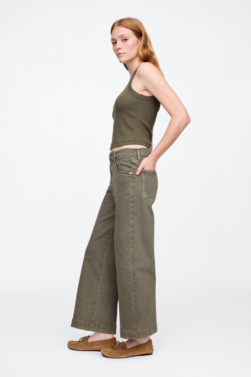 Jean Wide Leg Crop Mujer Mesculen Green