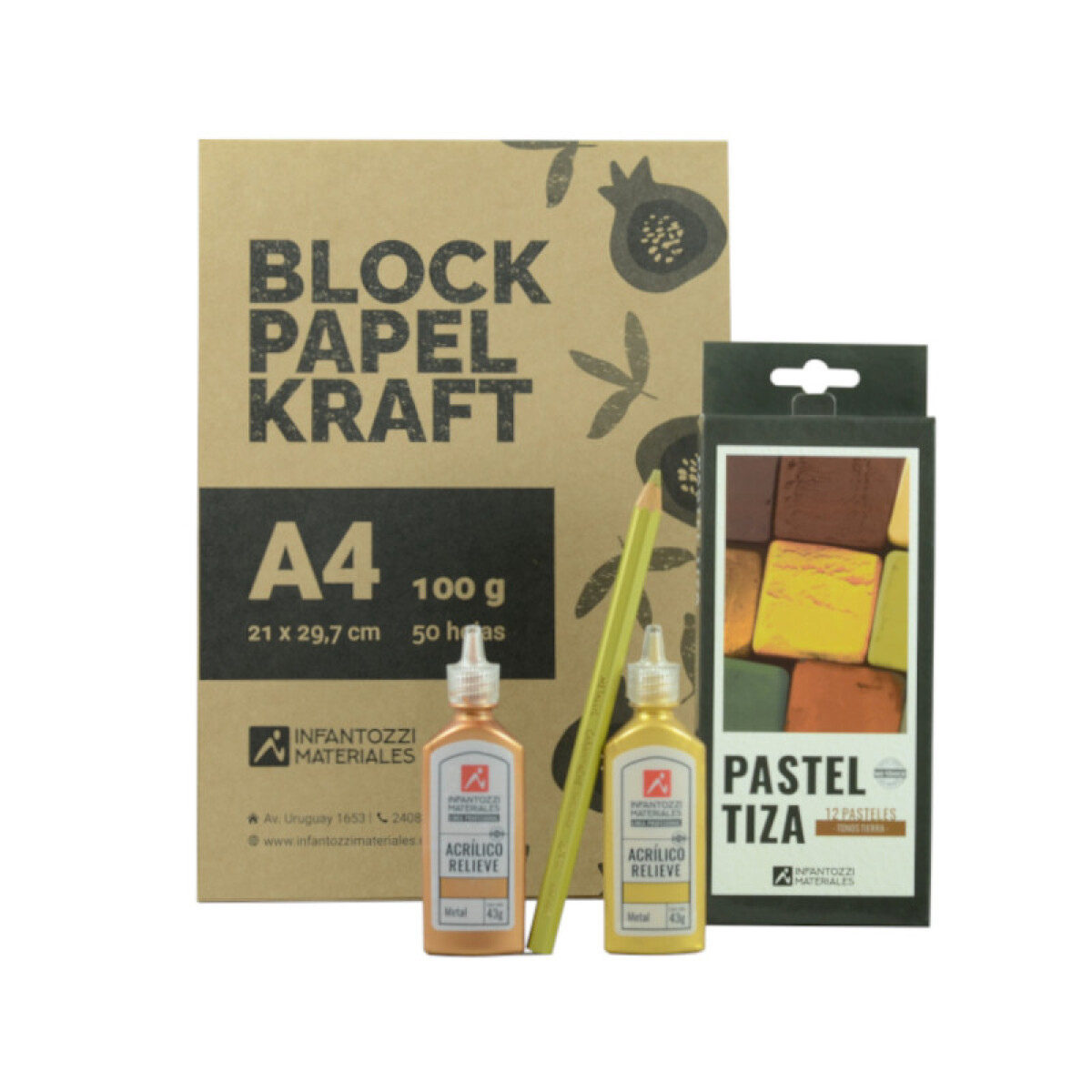 Kit Block Kraft + Pastel Tiza Tonos Tierra 
