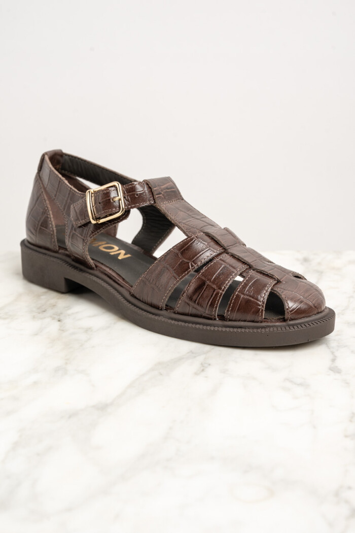 Cangrejera Cuero Croco Marrón