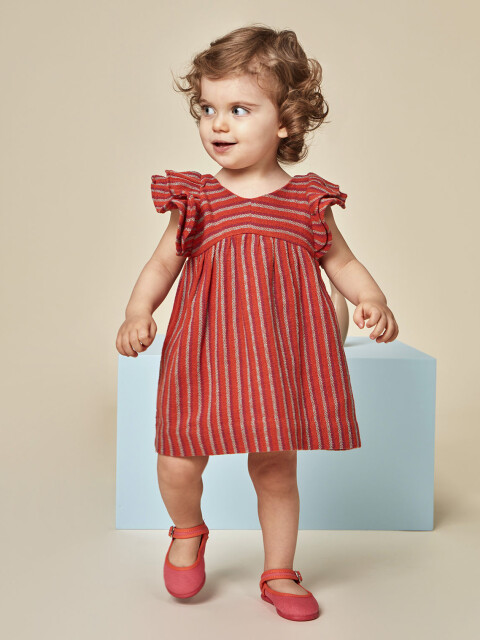 Vestido De Rayas Multicolor Naranja