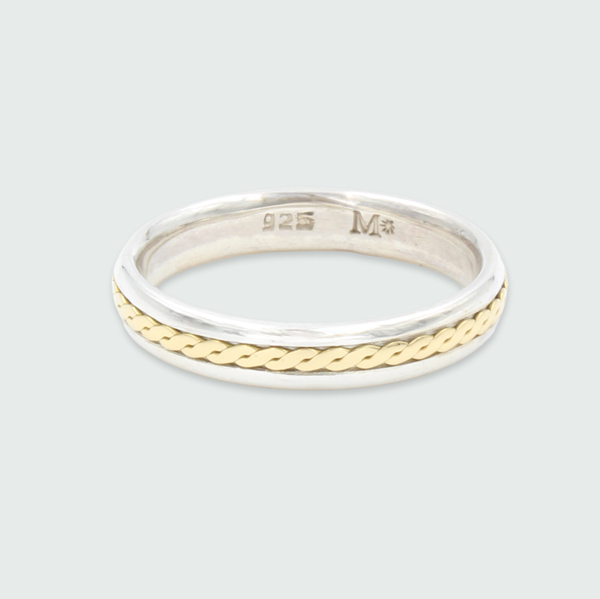 Par de alianzas MOON de plata 925 con trenza gruesa de oro 18k