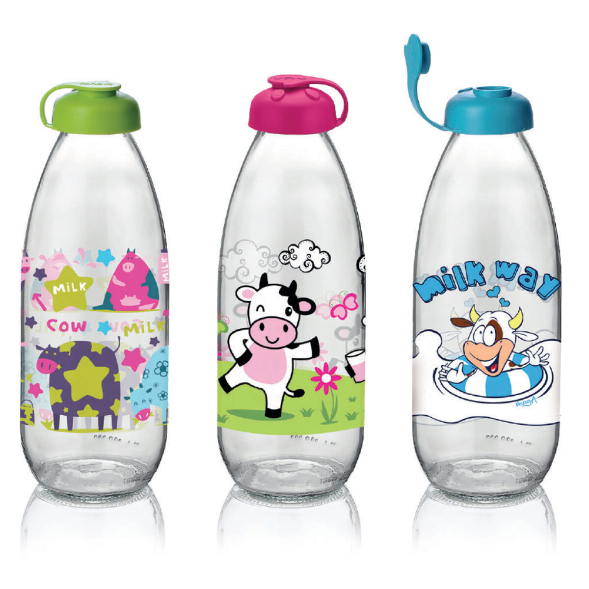 Botella leche vidrio decorada 1lt Milky 